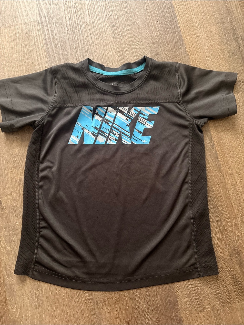 Nike Black Kids' Short Sleeve Tee with Blue Logo